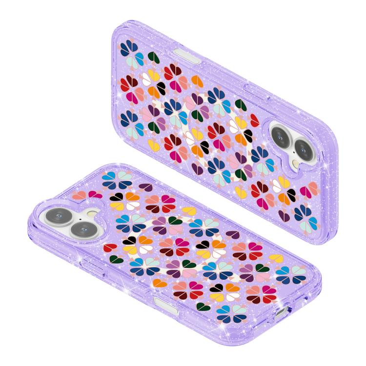For iPhone 16 Glittering Crystal Red Heart Pattern Magnetic Phone Case
