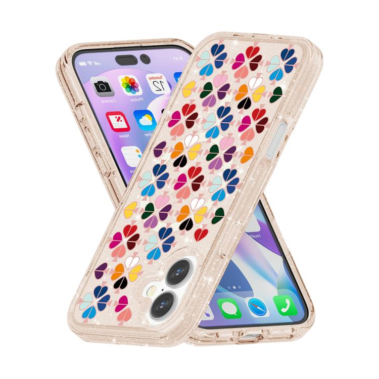 For iPhone 16 Glittering Crystal Red Heart Pattern Magnetic Phone Case