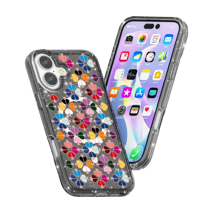 For iPhone 16 Glittering Crystal Red Heart Pattern Magnetic Phone Case