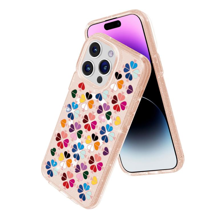 For iPhone 15 Pro Glittering Crystal Red Heart Pattern Magnetic Phone Case
