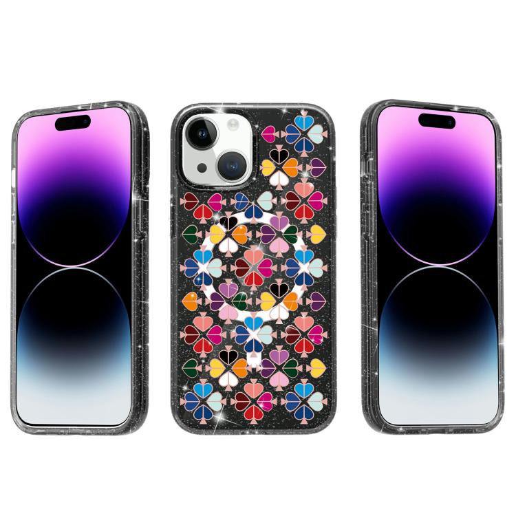 For iPhone 15 Plus Glittering Crystal Red Heart Pattern Magnetic Phone Case