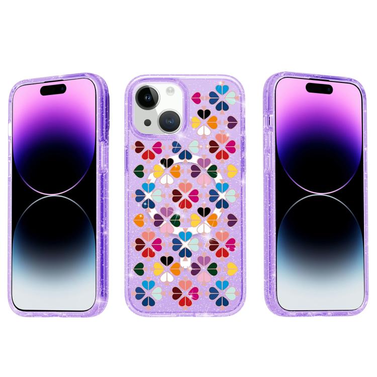 For iPhone 15 Glittering Crystal Red Heart Pattern Magnetic Phone Case