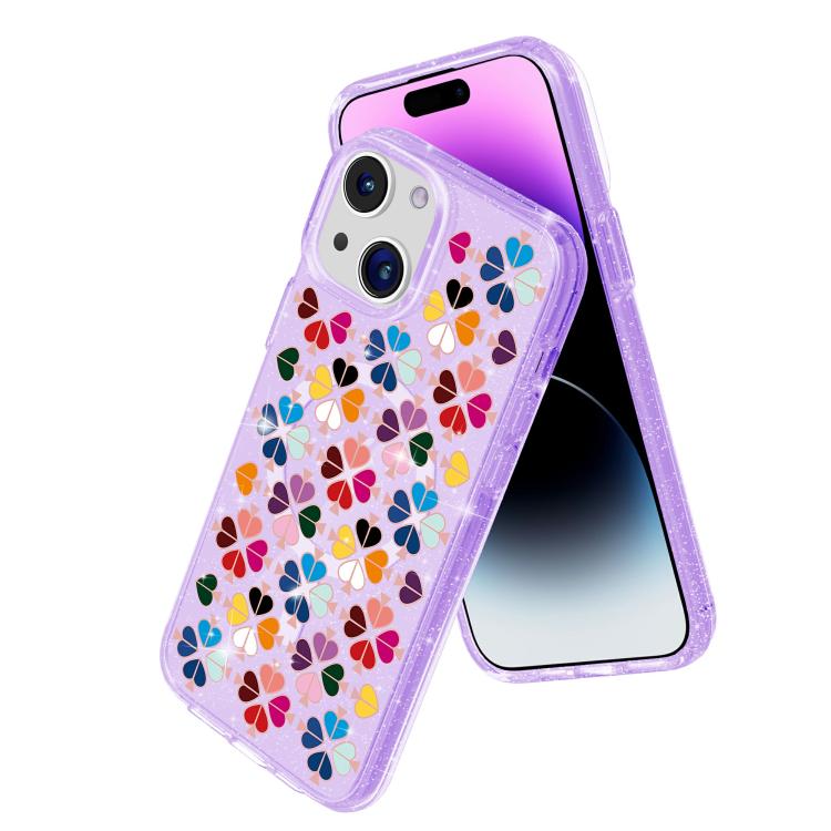 For iPhone 15 Glittering Crystal Red Heart Pattern Magnetic Phone Case