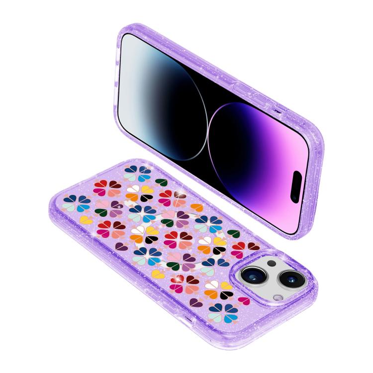 For iPhone 15 Glittering Crystal Red Heart Pattern Magnetic Phone Case