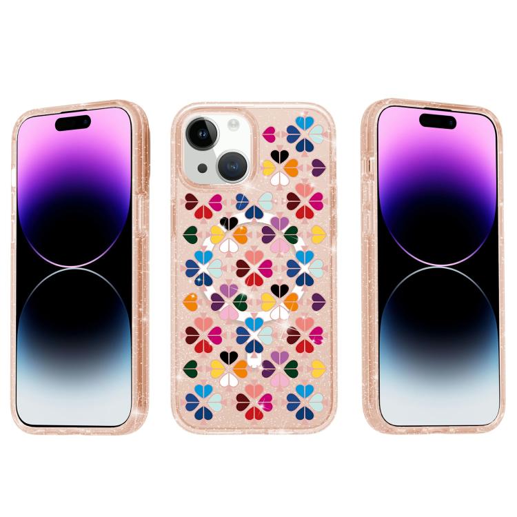 For iPhone 15 Glittering Crystal Red Heart Pattern Magnetic Phone Case