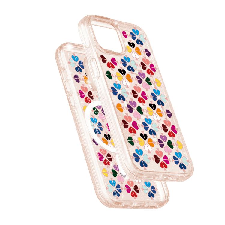For iPhone 14 Plus Glittering Crystal Red Heart Pattern Magnetic Phone Case