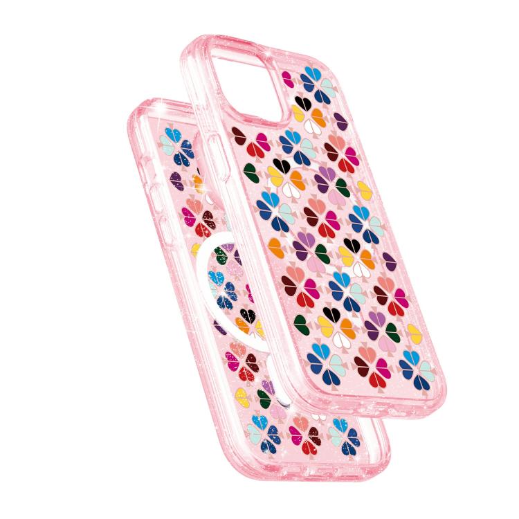 For iPhone 14 Glittering Crystal Red Heart Pattern Magnetic Phone Case
