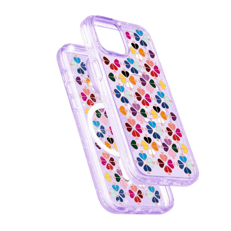 For iPhone 14 Glittering Crystal Red Heart Pattern Magnetic Phone Case