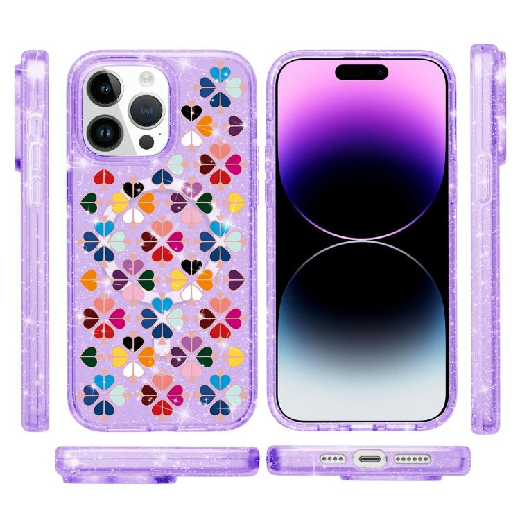 For iPhone 14 Pro Glittering Crystal Red Heart Pattern Magnetic Phone Case