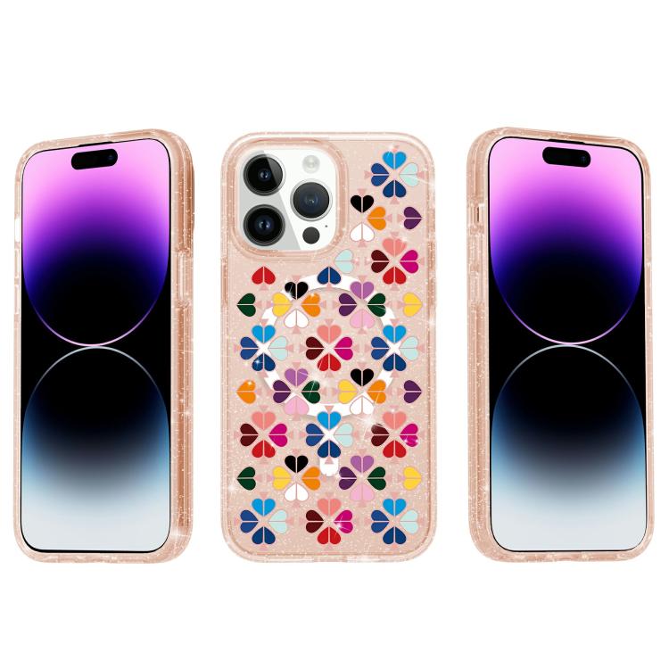 For iPhone 14 Pro Max Glittering Crystal Red Heart Pattern Magnetic Phone Case