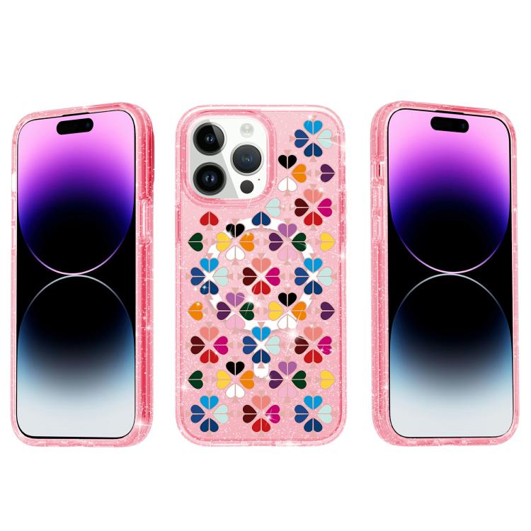 For iPhone 13 Pro Max Glittering Crystal Red Heart Pattern Magnetic Phone Case