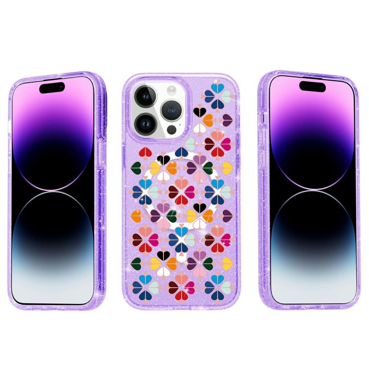 For iPhone 13 Pro Max Glittering Crystal Red Heart Pattern Magnetic Phone Case