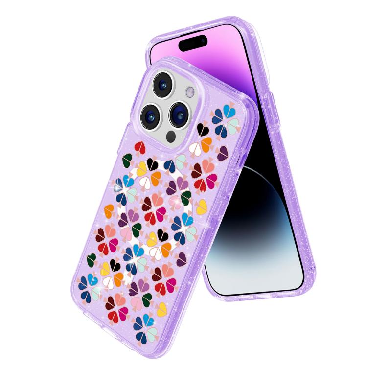 For iPhone 13 Pro Max Glittering Crystal Red Heart Pattern Magnetic Phone Case