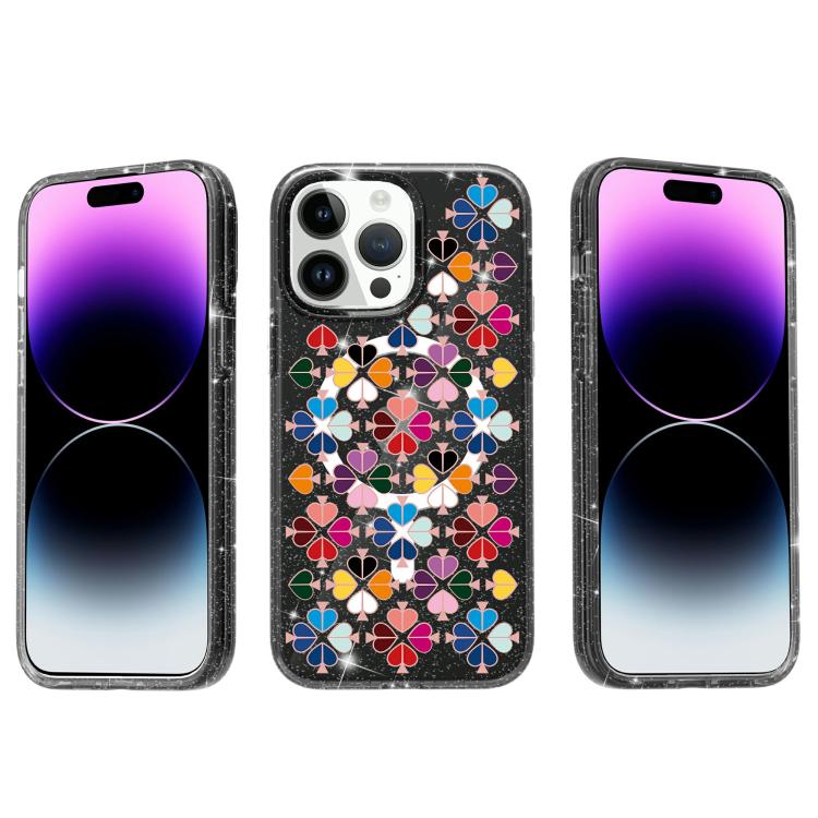 For iPhone 13 Pro Max Glittering Crystal Red Heart Pattern Magnetic Phone Case