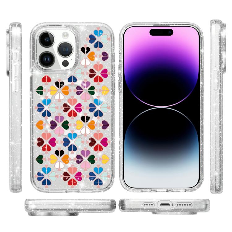 For iPhone 13 Pro Glittering Crystal Red Heart Pattern Magnetic Phone Case