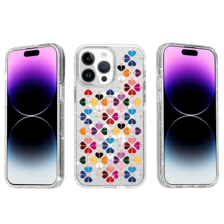 For iPhone 13 Pro Glittering Crystal Red Heart Pattern Magnetic Phone Case