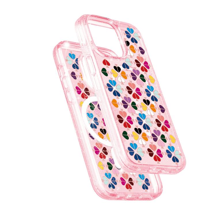 For iPhone 13 Pro Glittering Crystal Red Heart Pattern Magnetic Phone Case