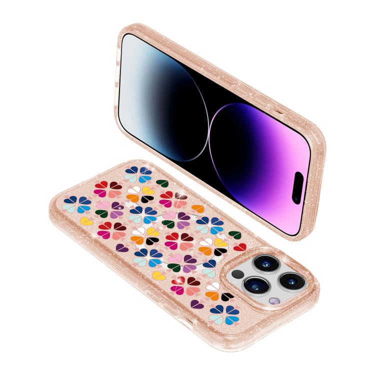 For iPhone 13 Pro Glittering Crystal Red Heart Pattern Magnetic Phone Case