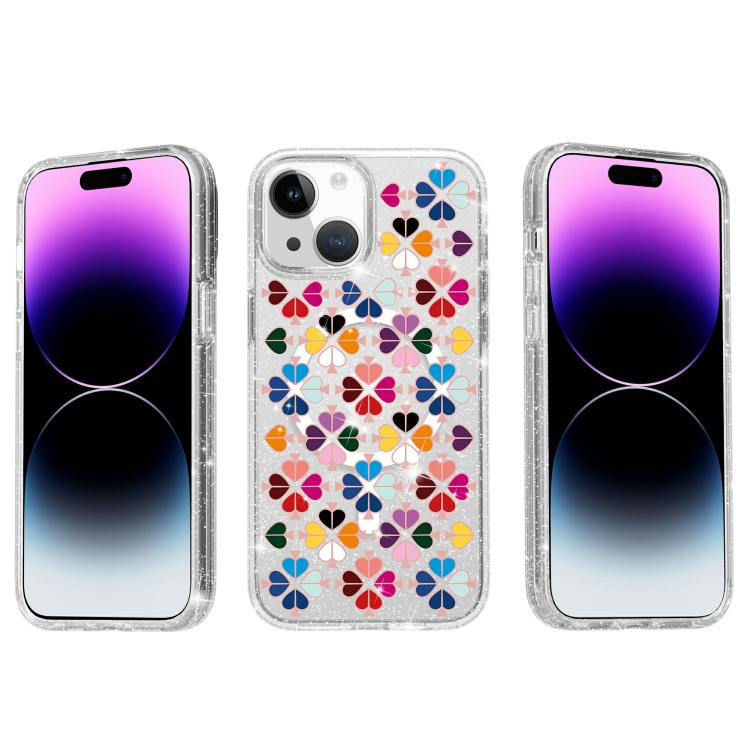 For iPhone 13 Glittering Crystal Red Heart Pattern Magnetic Phone Case