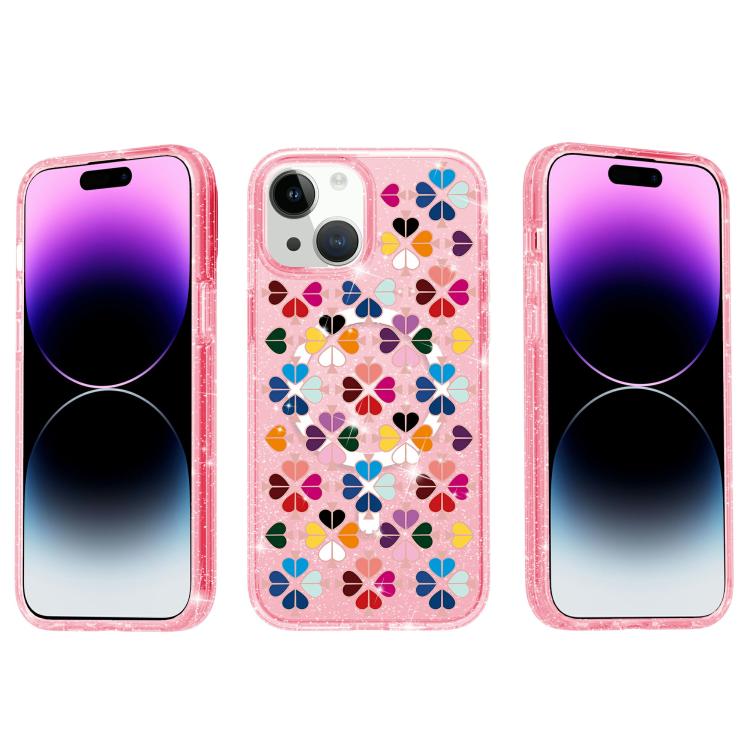 For iPhone 13 Glittering Crystal Red Heart Pattern Magnetic Phone Case