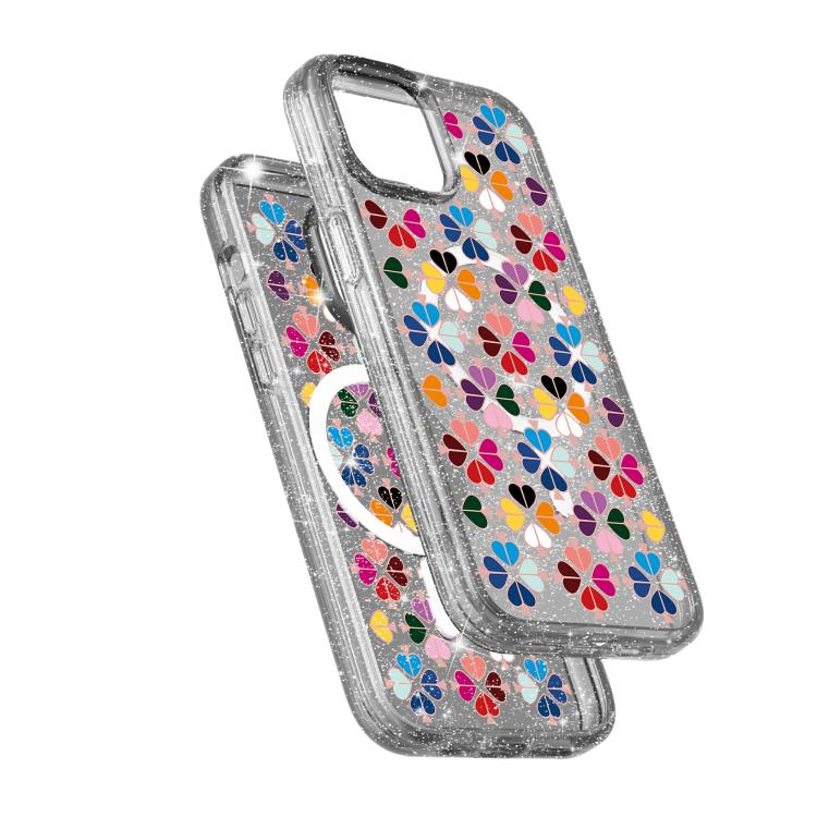 For iPhone 13 Glittering Crystal Red Heart Pattern Magnetic Phone Case