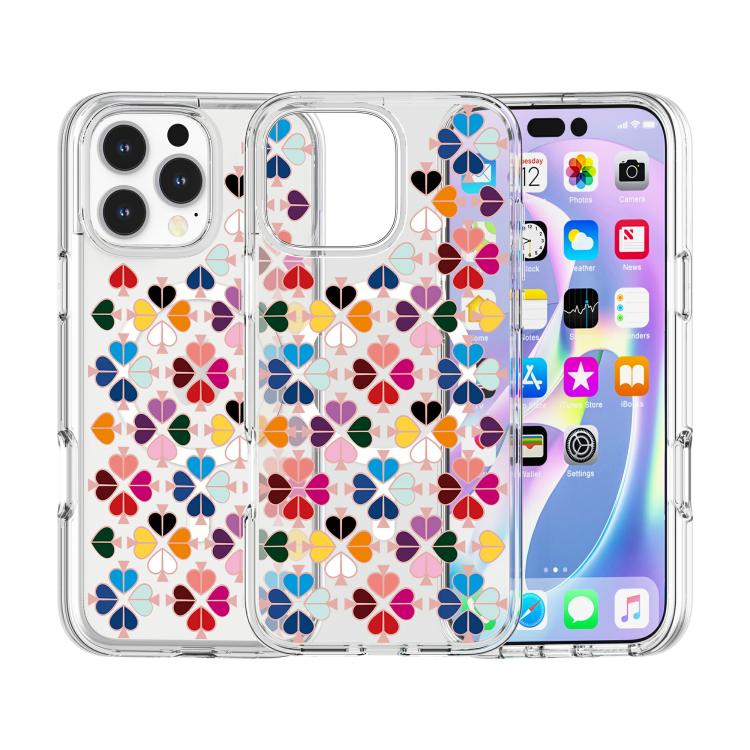 For iPhone 16 Pro Max Transparent Crystal Red Heart Pattern Magnetic Phone Case - Transparent