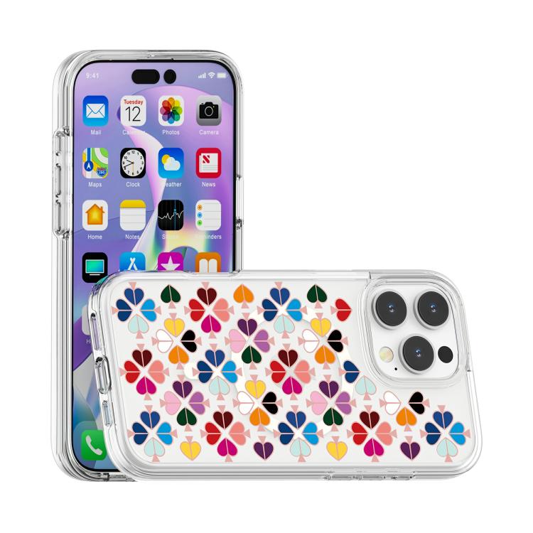 For iPhone 16 Pro Max Transparent Crystal Red Heart Pattern Magnetic Phone Case - Transparent