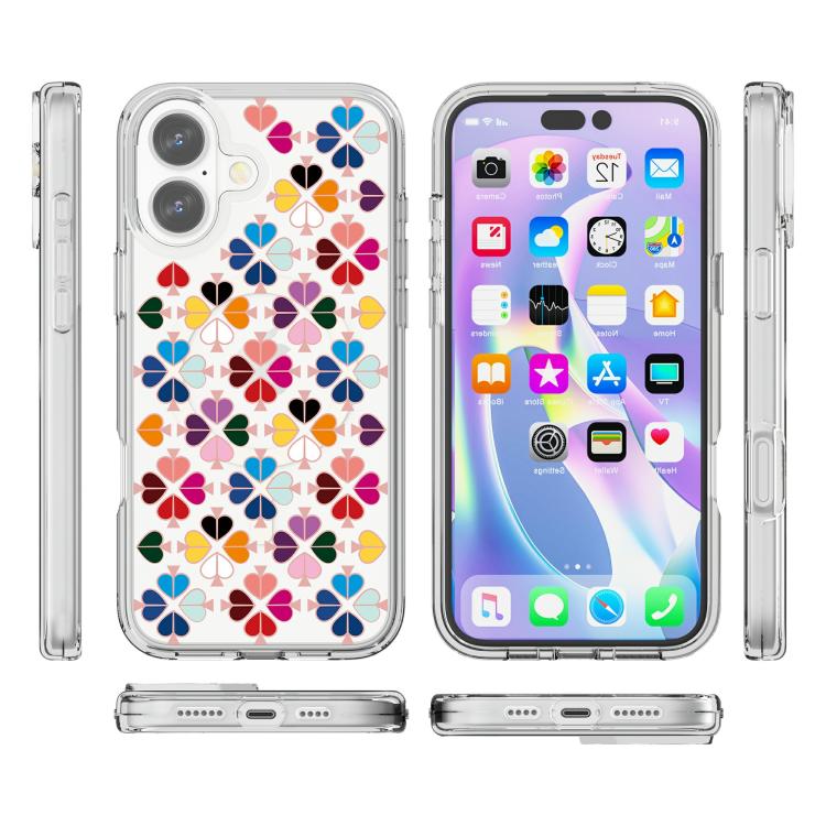 For iPhone 16 Plus Transparent Crystal Red Heart Pattern Magnetic Phone Case - Transparent