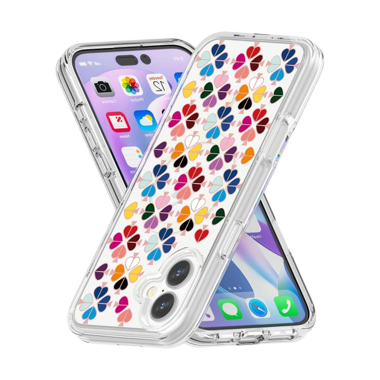 For iPhone 16 Plus Transparent Crystal Red Heart Pattern Magnetic Phone Case - Transparent