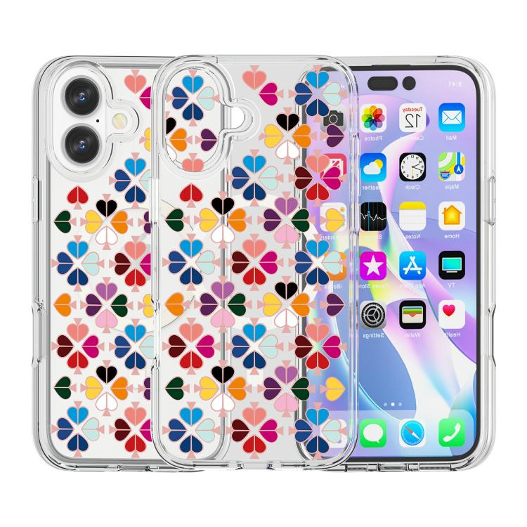 For iPhone 16 Transparent Crystal Red Heart Pattern Magnetic Phone Case - Transparent