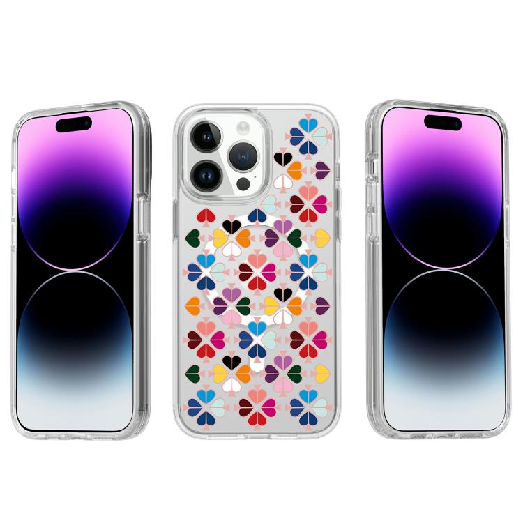 For iPhone 15 Pro Max Transparent Crystal Red Heart Pattern Magnetic Phone Case - Transparent