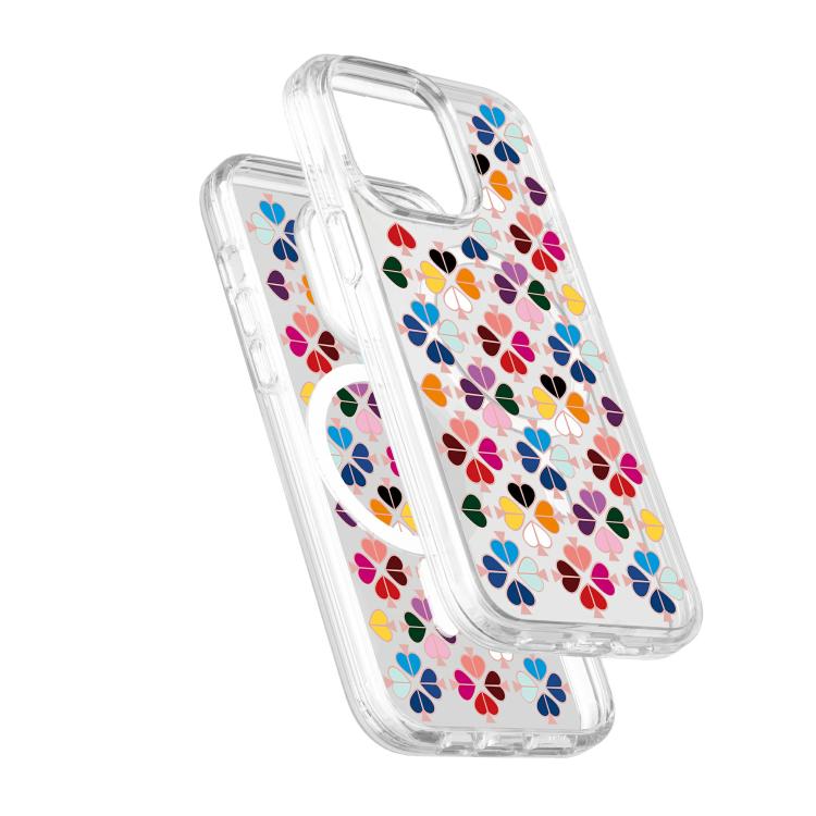 For iPhone 14 Pro Max Transparent Crystal Red Heart Pattern Magnetic Phone Case - Transparent