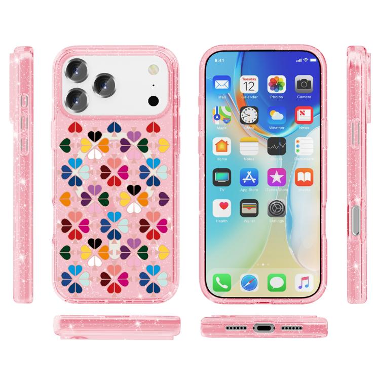For iPhone 17 Pro Max Glittering Crystal Red Heart Pattern Magnetic Phone Case