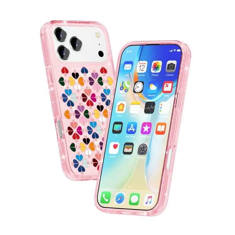 For iPhone 17 Pro Max Glittering Crystal Red Heart Pattern Magnetic Phone Case