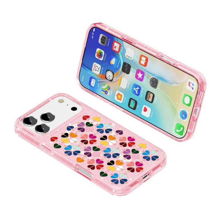 For iPhone 17 Pro Max Glittering Crystal Red Heart Pattern Magnetic Phone Case