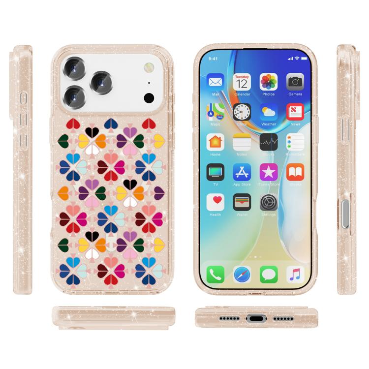 For iPhone 17 Pro Max Glittering Crystal Red Heart Pattern Magnetic Phone Case