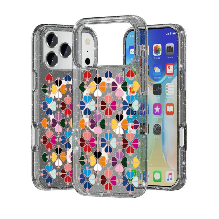 For iPhone 17 Pro Max Glittering Crystal Red Heart Pattern Magnetic Phone Case