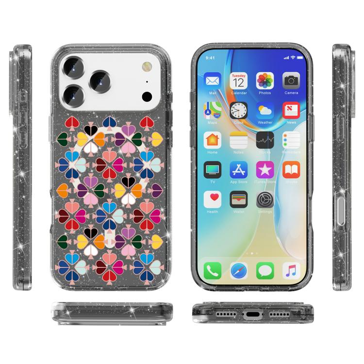 For iPhone 17 Pro Max Glittering Crystal Red Heart Pattern Magnetic Phone Case