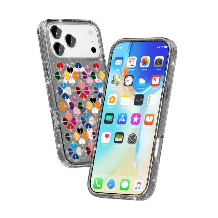 For iPhone 17 Pro Max Glittering Crystal Red Heart Pattern Magnetic Phone Case