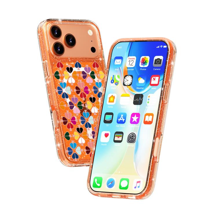 For iPhone 17 Pro Max Glittering Crystal Red Heart Pattern Magnetic Phone Case