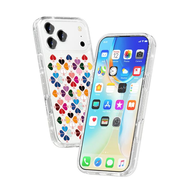 For iPhone 17 Pro Glittering Crystal Red Heart Pattern Magnetic Phone Case
