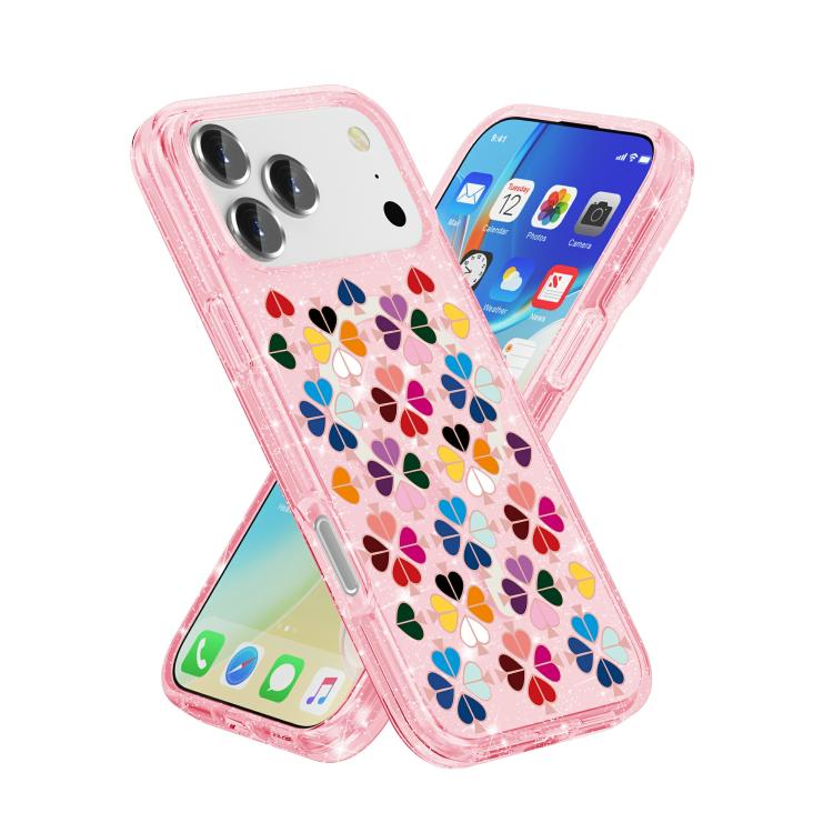 For iPhone 17 Pro Glittering Crystal Red Heart Pattern Magnetic Phone Case