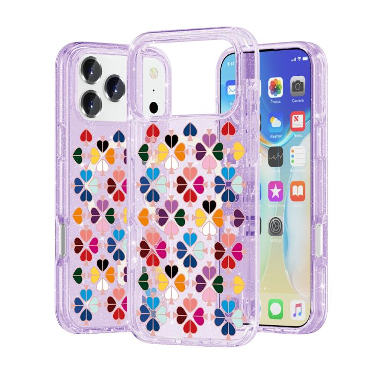 For iPhone 17 Pro Glittering Crystal Red Heart Pattern Magnetic Phone Case