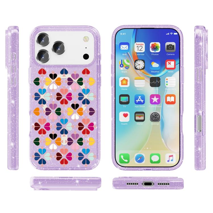 For iPhone 17 Pro Glittering Crystal Red Heart Pattern Magnetic Phone Case