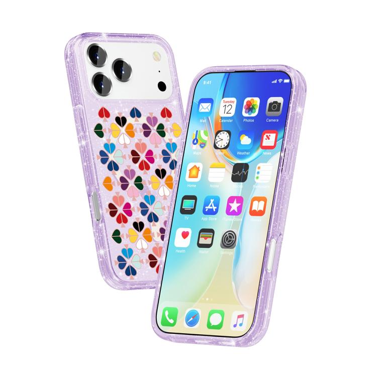 For iPhone 17 Pro Glittering Crystal Red Heart Pattern Magnetic Phone Case