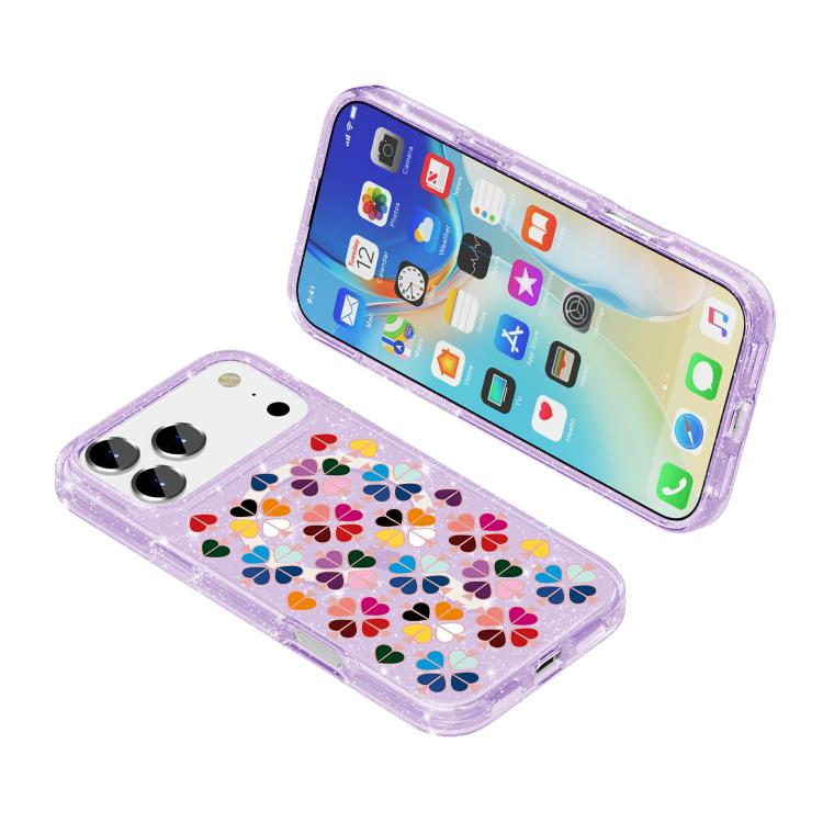 For iPhone 17 Pro Glittering Crystal Red Heart Pattern Magnetic Phone Case