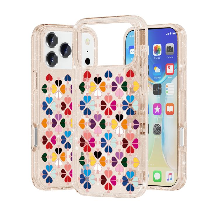 For iPhone 17 Pro Glittering Crystal Red Heart Pattern Magnetic Phone Case