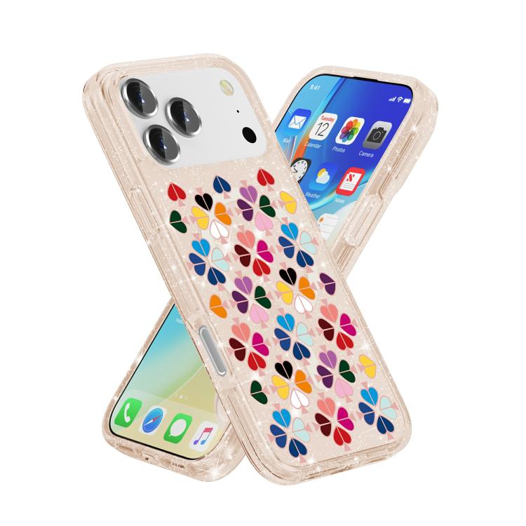 For iPhone 17 Pro Glittering Crystal Red Heart Pattern Magnetic Phone Case