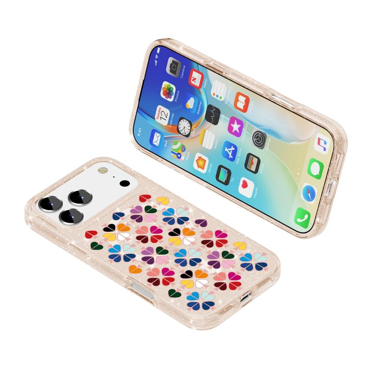 For iPhone 17 Pro Glittering Crystal Red Heart Pattern Magnetic Phone Case