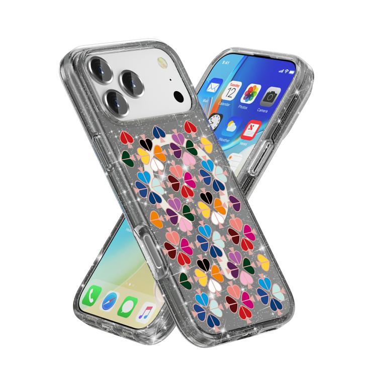 For iPhone 17 Pro Glittering Crystal Red Heart Pattern Magnetic Phone Case